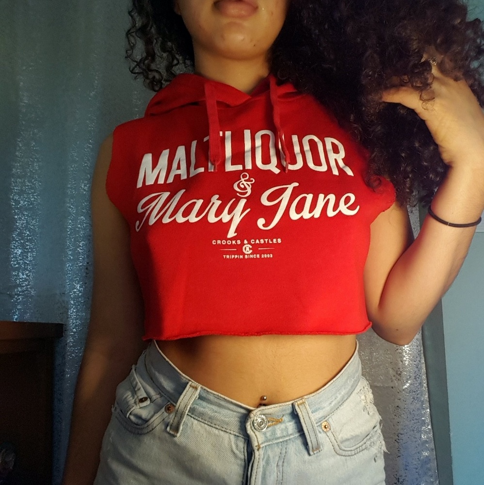 Crooks & Castles custom cropped sleeveless hoodie
