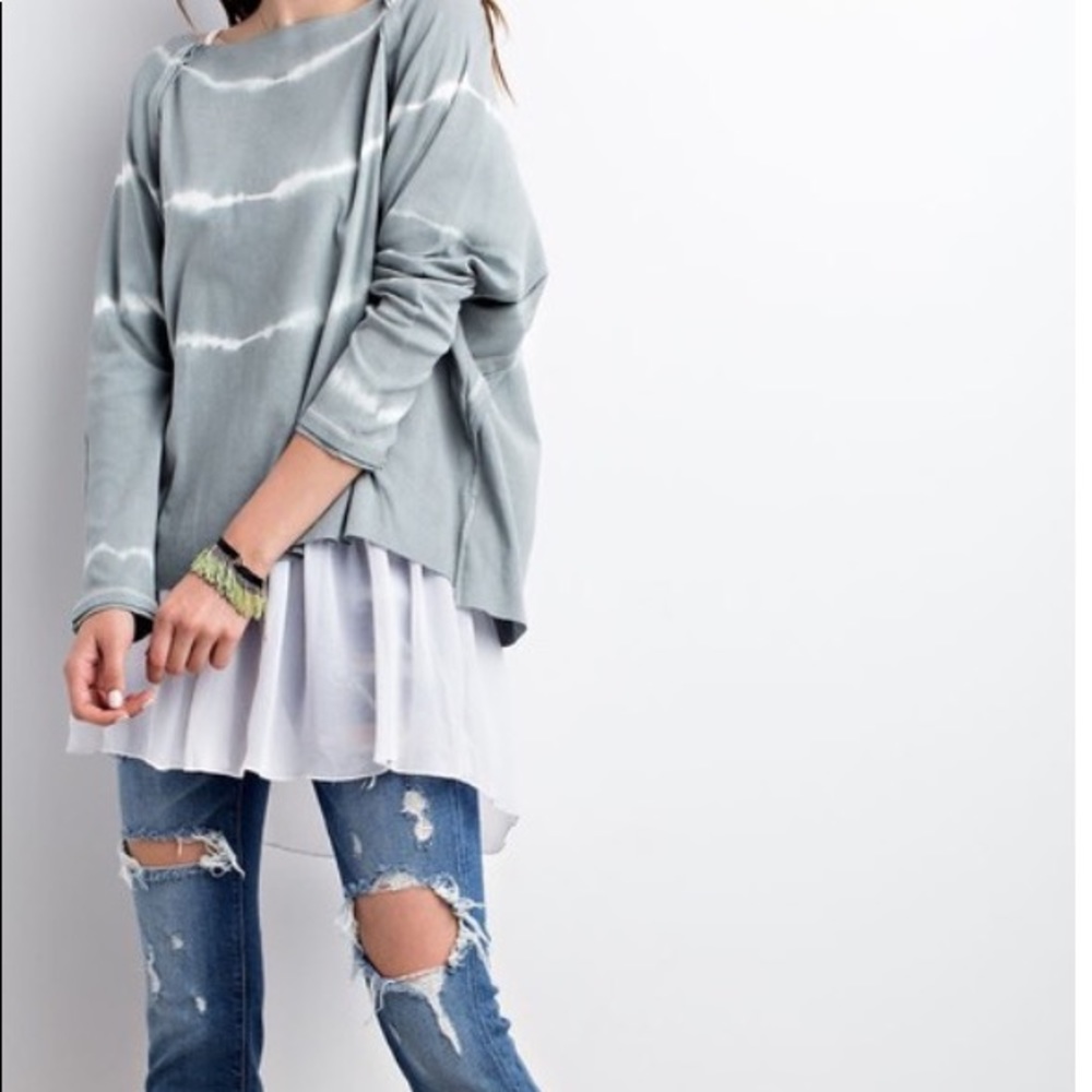 Faded Olive Tie Dye Oversized Loose Top - Picture 2 of 5