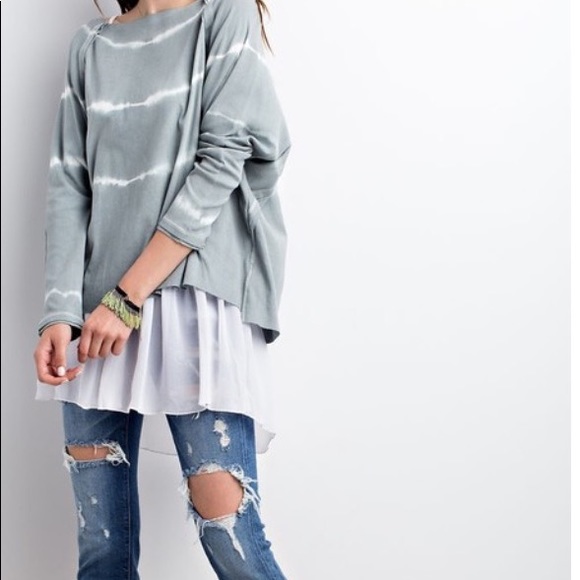 Faded Olive Tie Dye Oversized Loose Top - Picture 2 of 5