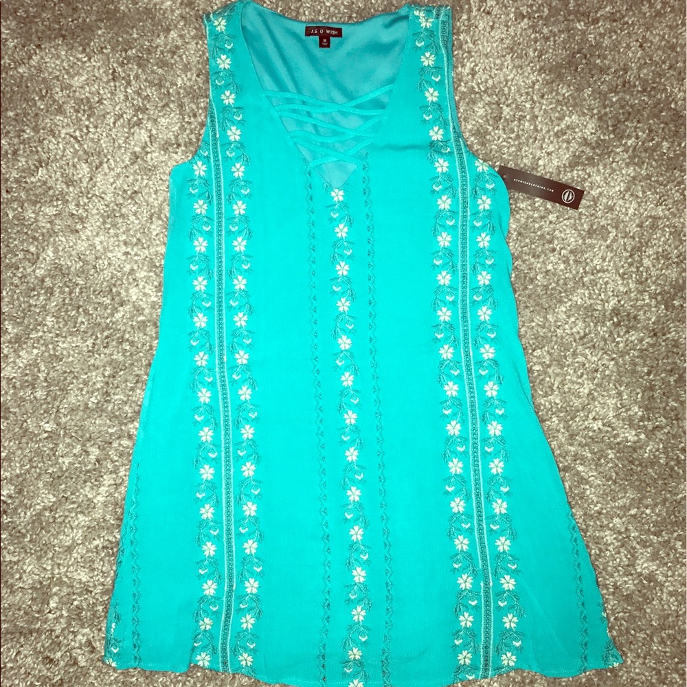 Turquoise lace up floral dress