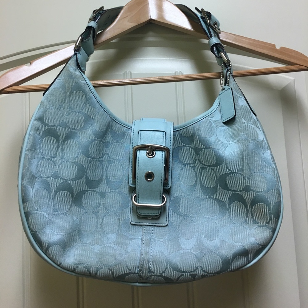 COACH Signature Canvas & Leather Buckle Hobo Bag