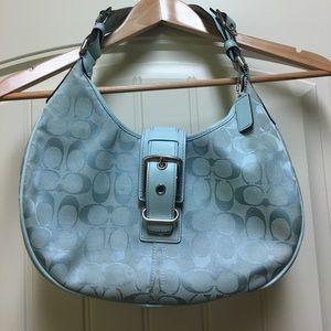 COACH Signature Canvas & Leather Buckle Hobo Bag