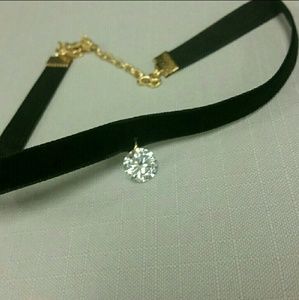 Velvet Choker with CZ Stone
