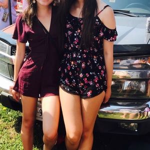 Black floral off the shoulder romper size small