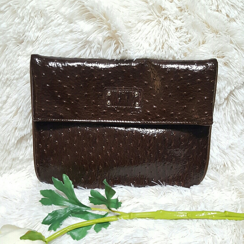 !!!SALE!! Clutch patent faux ostrich fold brown
