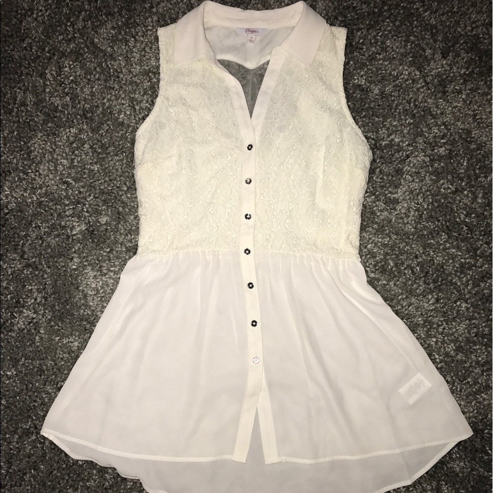 Button Up Sleeveless Dressy Tank With Detail