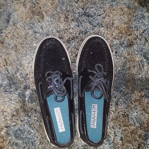Sparkly black sperry