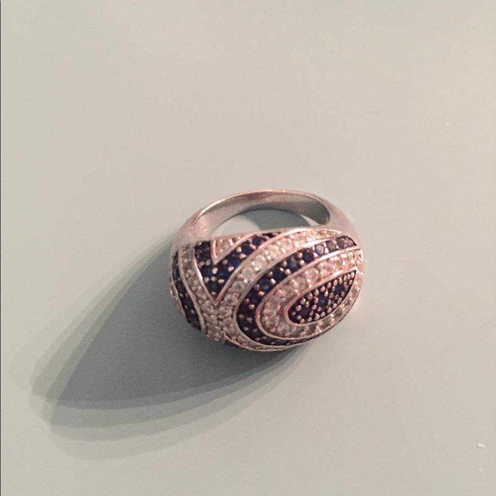 Diamonique sz 8 simulated sapphire & diamond ring
