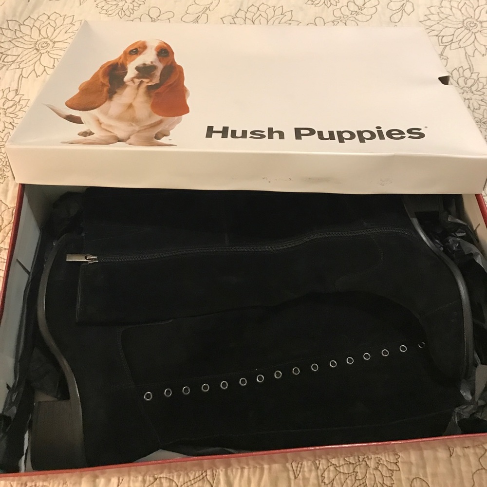 NIB Black Suede Hush Puppies Boots. So 7