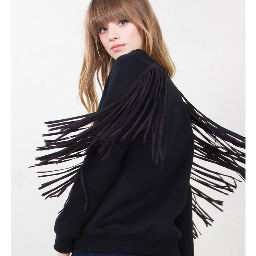 SugarLips Myra Fringe Sweatshirt in Black, XS