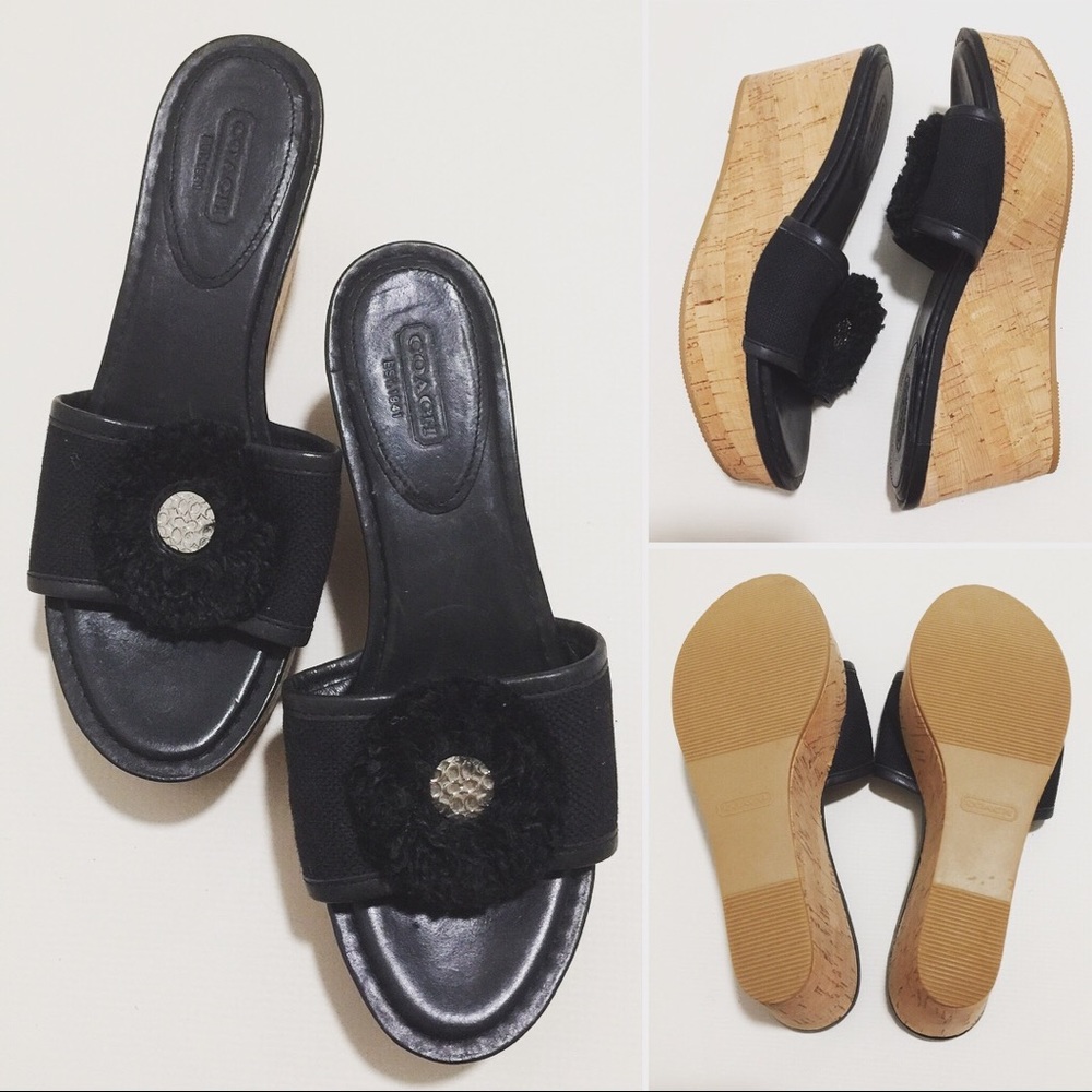 Coach Black Cork Wedge Heel - Size 7.5