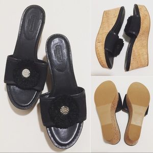 Coach Black Cork Wedge Heel - Size 7.5