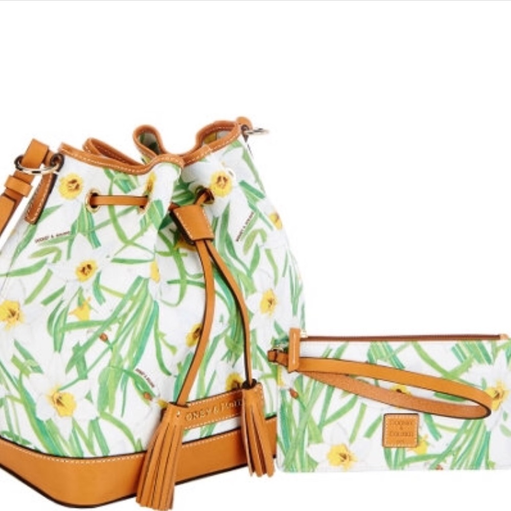 Dooney & Bourke white daffodil drawstring handbag