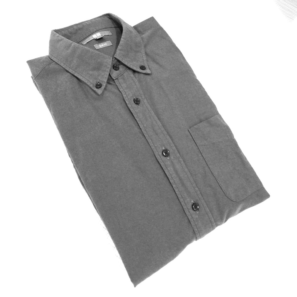 UNIQLO Gray Oxford Long Sleeve Slim Fit Shirt