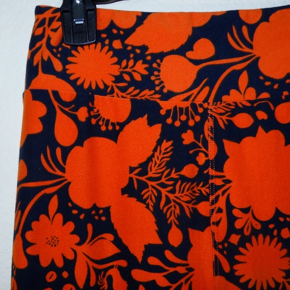 Lularoe Leggings Bright Orange Navy Blue Floral - Picture 3 of 3