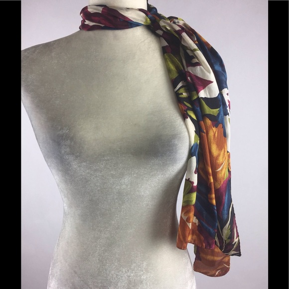 Vintage Accessories - 70's Vintage Floral Pure Silk Scarf