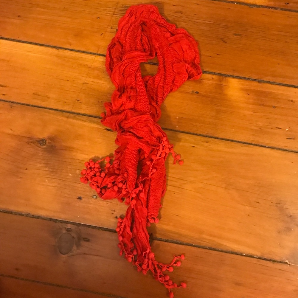 Red Ruffle Pom Pom Scarf