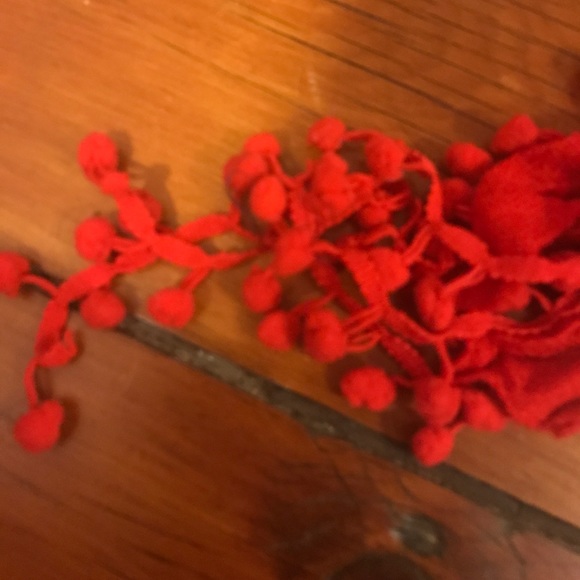 Red Ruffle Pom Pom Scarf - Picture 3 of 3