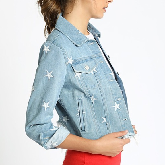 Fray light denim jacket embroidered stars - Picture 4 of 5