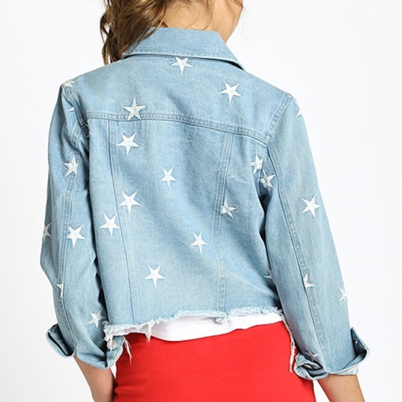 Fray light denim jacket embroidered stars - Picture 5 of 5