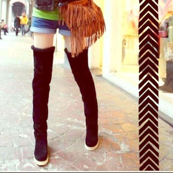 Shoes - Black Vegan Suede Knee Boots ON HOLD‼️