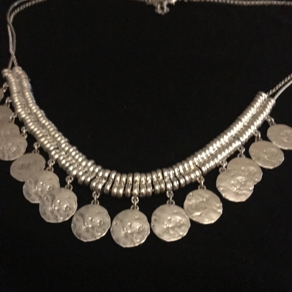 Disk necklace silver about 24" long