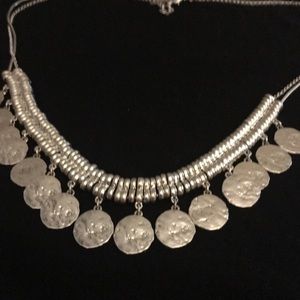Disk necklace silver about 24" long