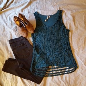 Lauren Conrad Teal Crochet Top