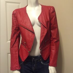 Forever 21 Red Faux Leather Moto Jacket