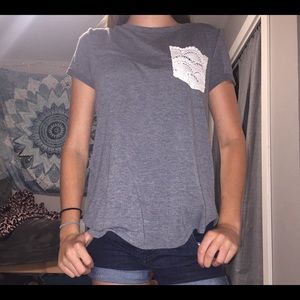 Grey T-Shirt With Laced Pocket