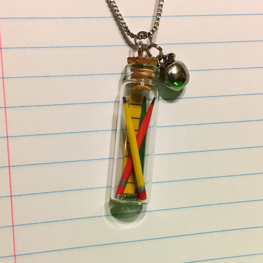 "Colored Pencils" Teacher's Mini Bottle Necklace