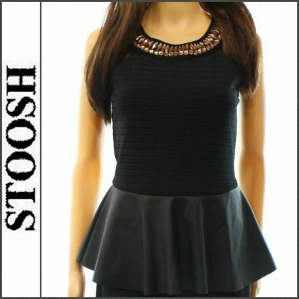 New STOOSH Embellished Faux Leather Peplum Top M