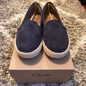 Clark's Navy Suede Slip Ons - Azella Theoni