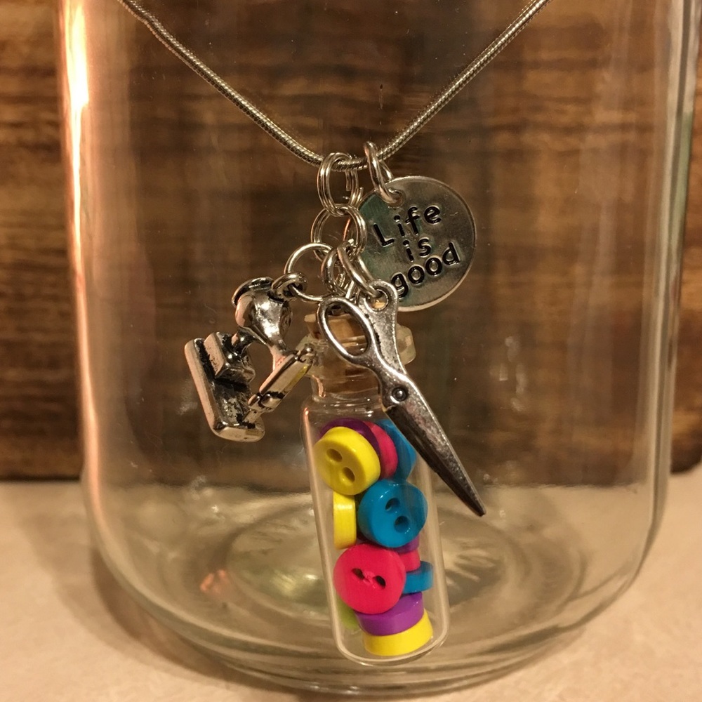 "Life is Good" Tiny Bottle Sewing Necklace