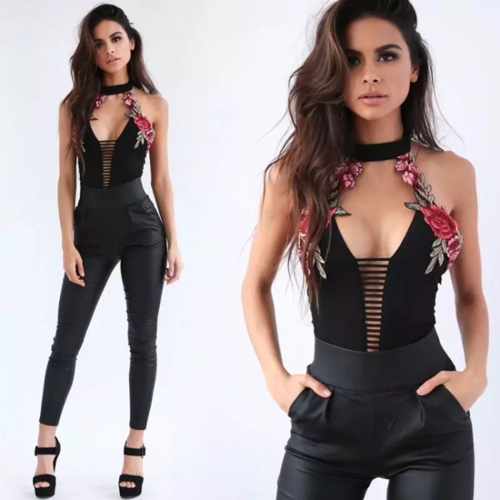 ‘Lorena’ Floral red rose ladder halter bodysuit - Picture 3 of 6