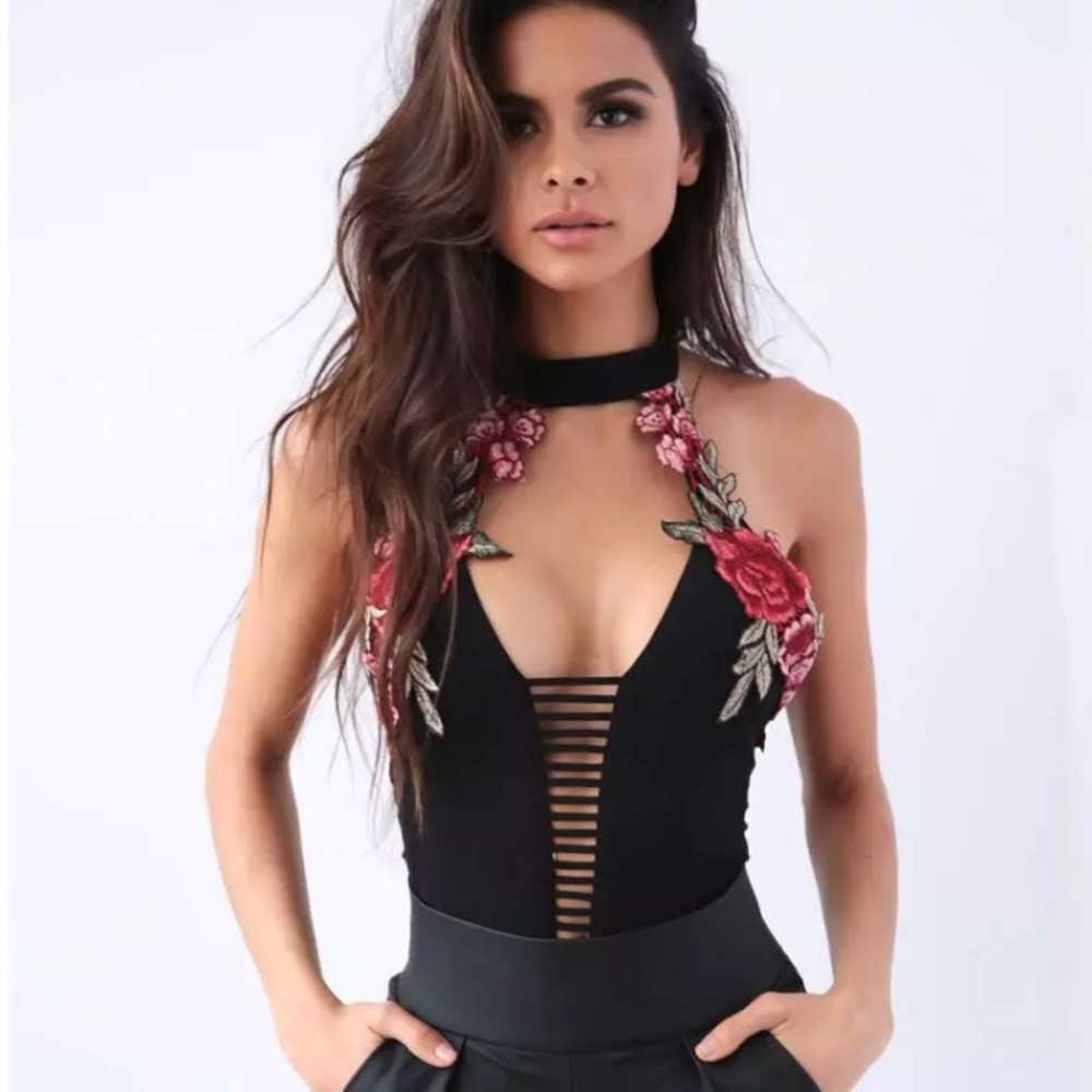 ‘Lorena’ Floral red rose ladder halter bodysuit - Picture 4 of 6