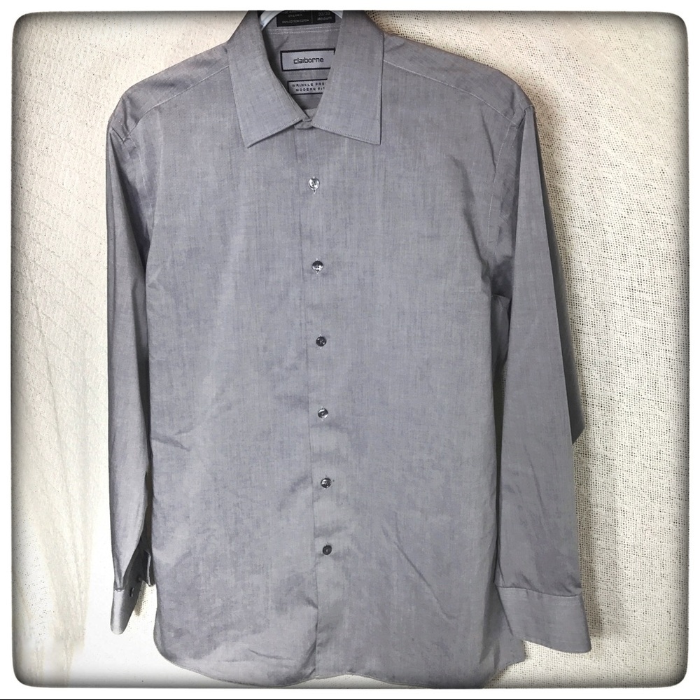 Claiborne Men's Gray Button Down Dress Shirt EUC