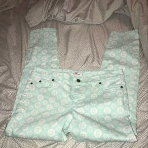 Mint and white skinny jeans