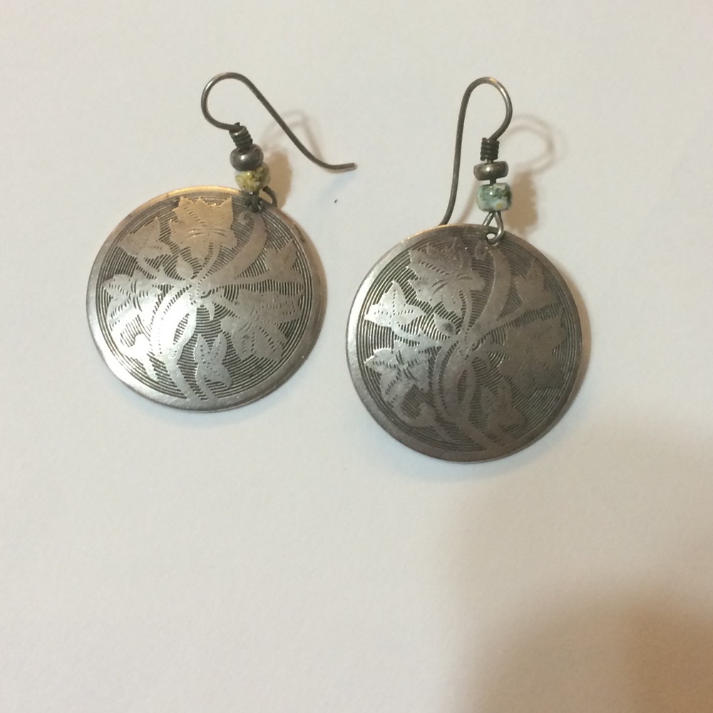Vintage Silver engraved medallion earrings