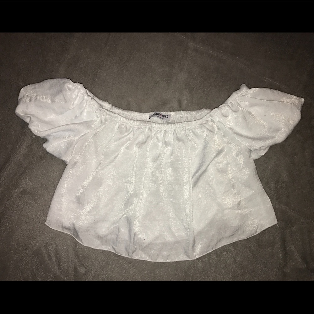 off the shoulder white chiffon