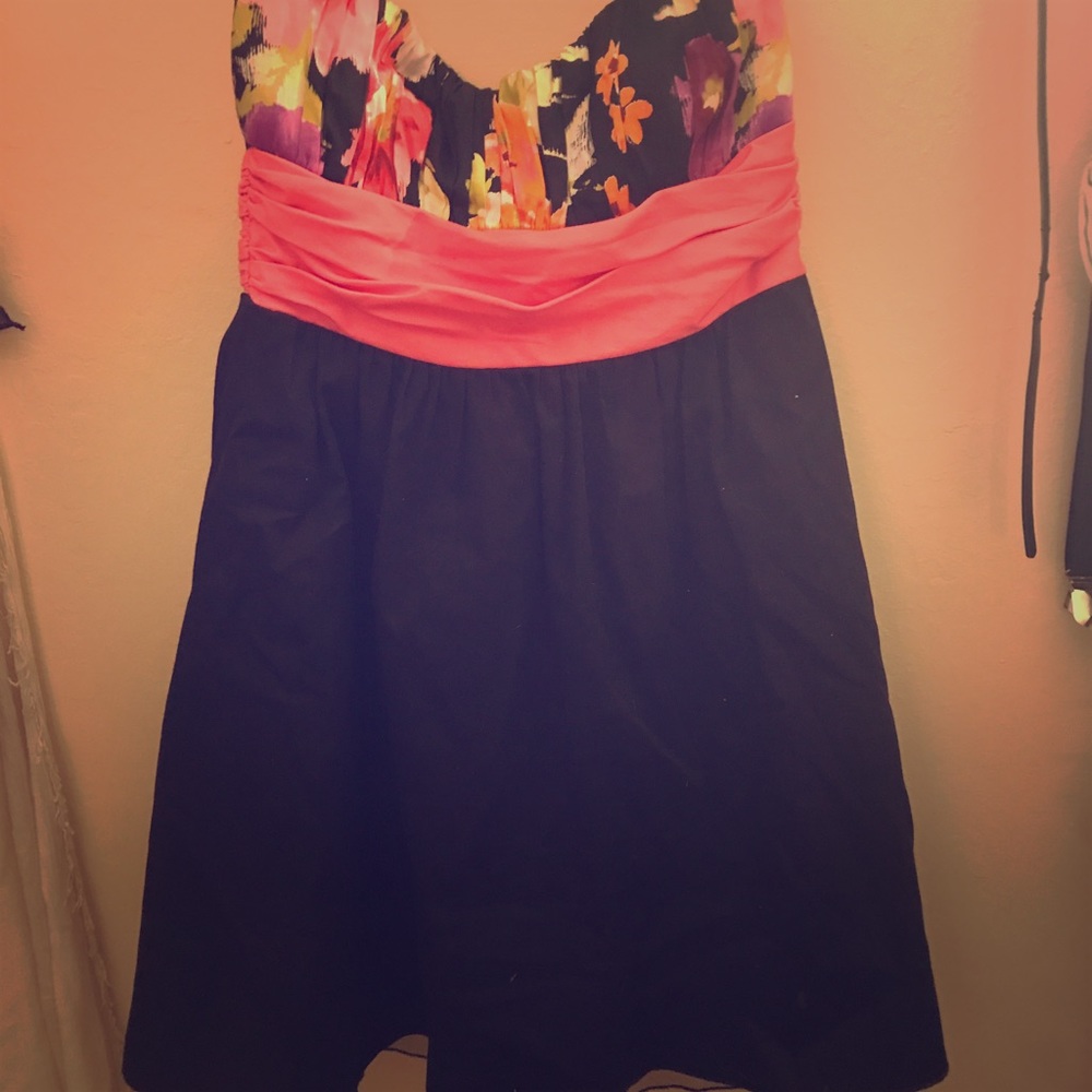 Black & floral strapless dress