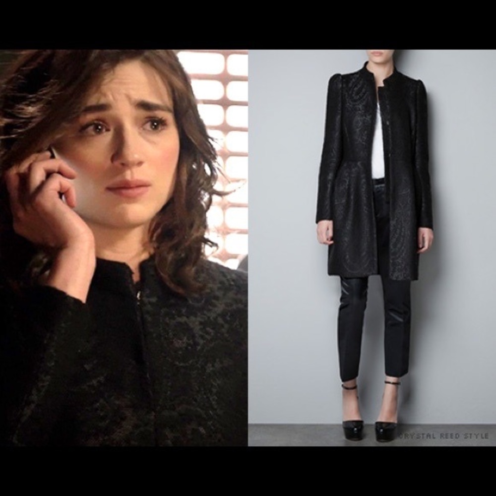 ISO Zara Jacquard Coat with Gathered Waist