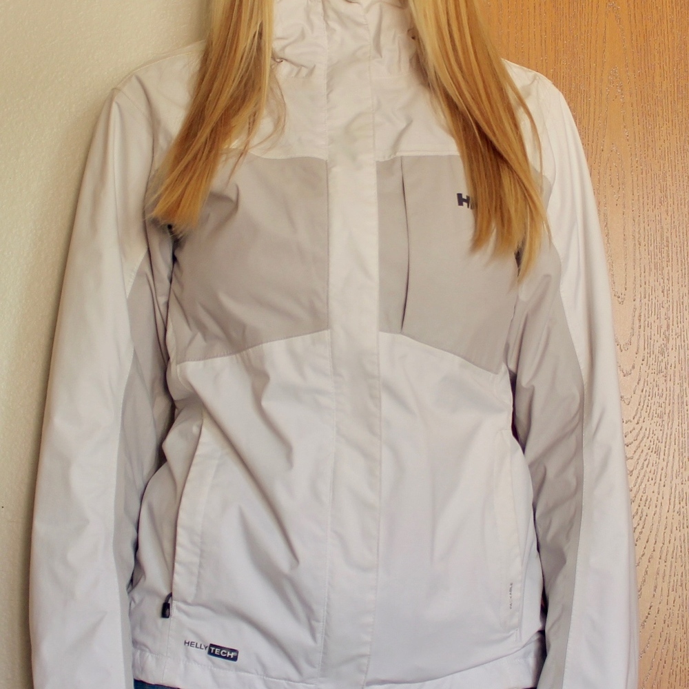 ✅🔺Helly Hansen Packable White Shell Jacket w/Hood