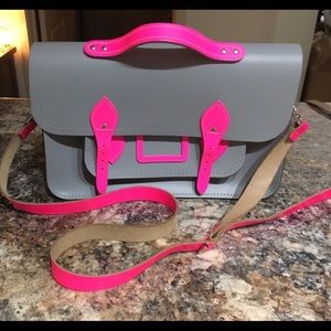Cambridge Satchel Company 15" gray & neon pink!