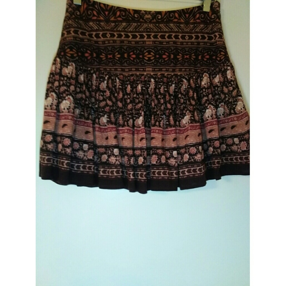 FREE PEOPLE Fun Print Brown Mini Skirt Fall Sz 0