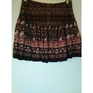 FREE PEOPLE Fun Print Brown Mini Skirt Fall Sz 0