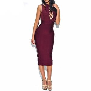 Celeb sheer panel lace up bodycon dress