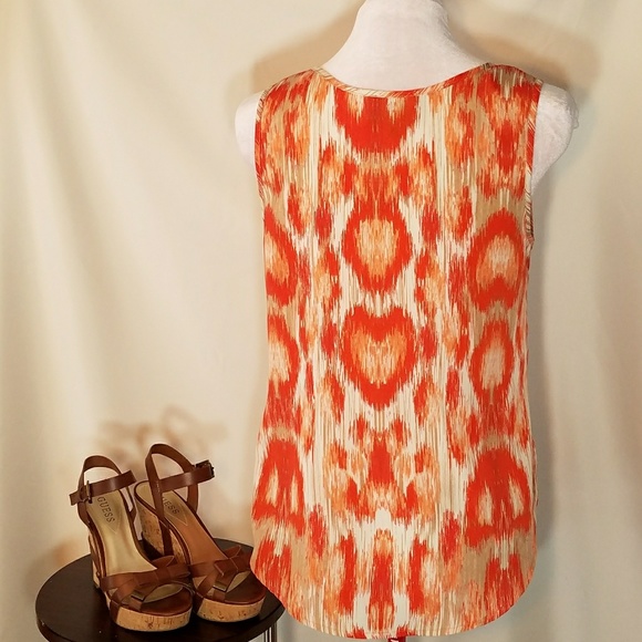 CYNTHIA ROWLEY Orange & tan pattern tank top - Picture 2 of 5