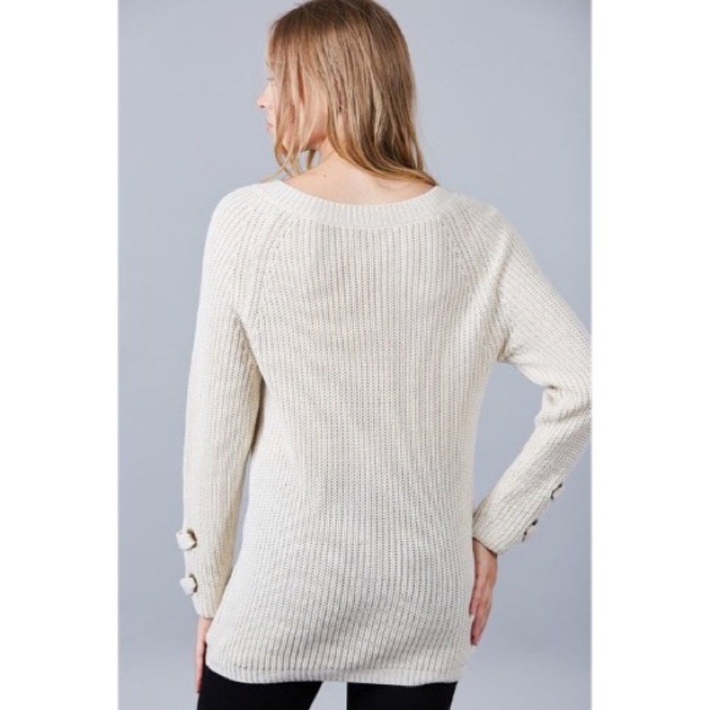 Cream Lace-Up Front Chunky Sweater - Picture 4 of 5