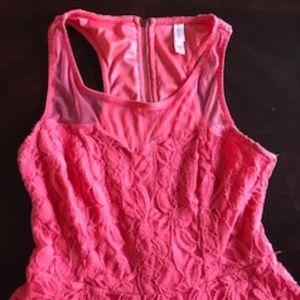 Xhilaration Coral lace tank dress with mesh detail